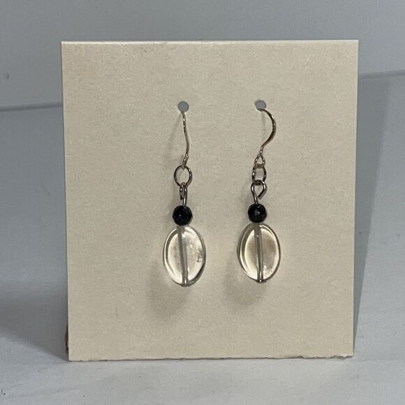 Genuine Crystal Stone Earrings, Sterling Silver Hand Carved Earrings, NWOT - Picture 3 of 5